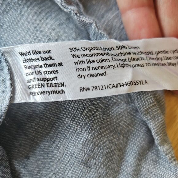 Eileen Fisher Small Organic Linen/Linen Button Long Sleeve Shirt Blue MINT - Picture 11 of 13